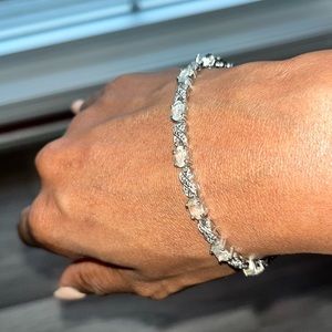 Lab-Created White Sapphire and diamond Infinity Link Bracelet Sterling Silver